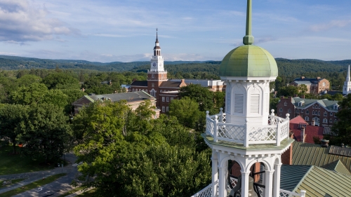 Views of Dartmouth Hall tower and Baker Berry tower